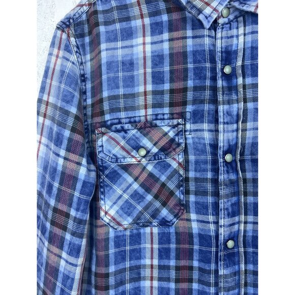 Buffalo David Bitton Men’s L Blue Plaid Long Sleeve Pearl Snap Lightweight - Picture 3 of 11